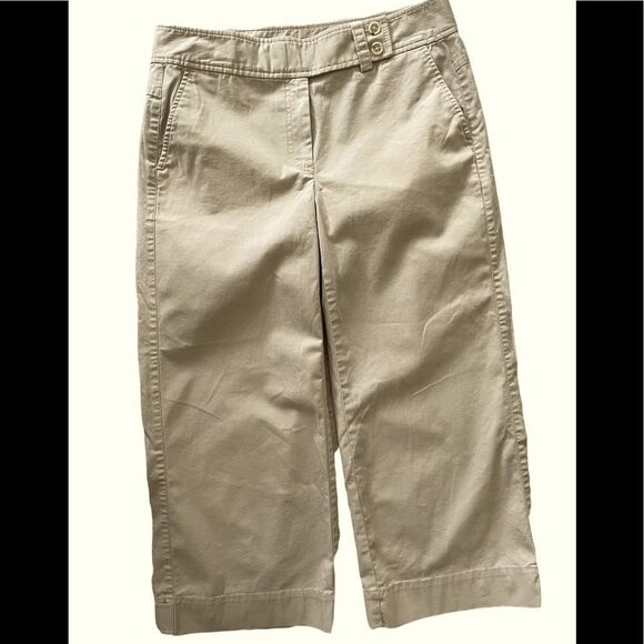 Nautica tan cotton blend crop pants with button adjustment on legs, size 6 - Picture 3 of 5